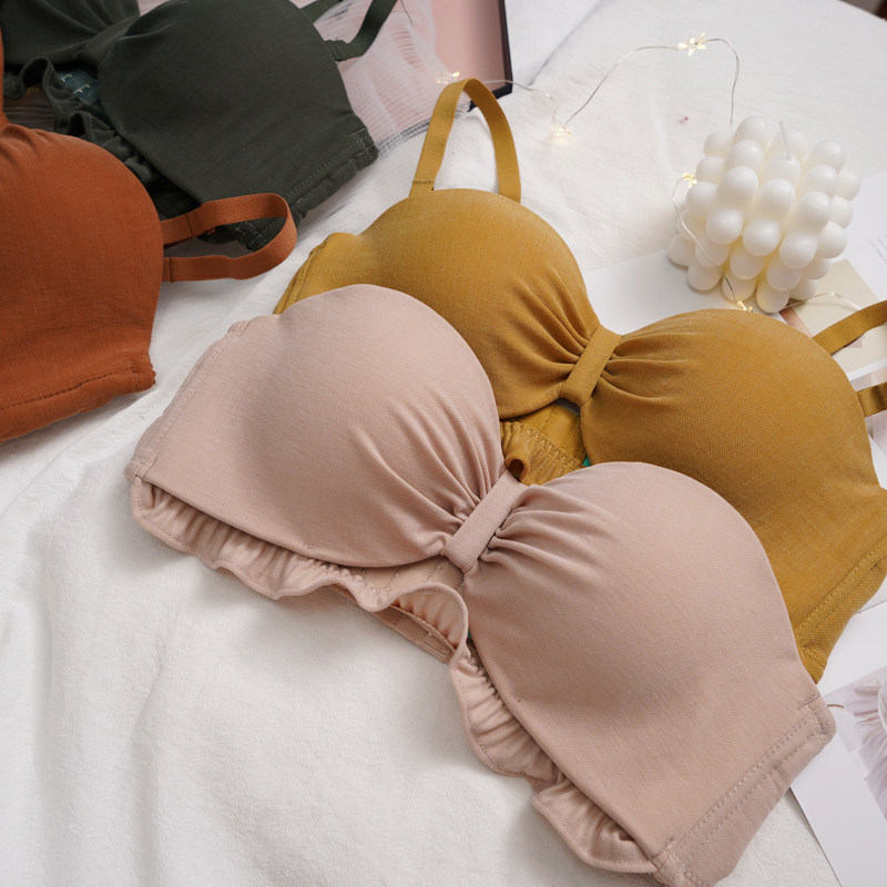 内女衣小胸无钢圈聚拢平胸专用文胸加厚美背抹胸上托蕾丝内衣内裤