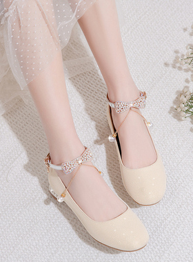 女童高跟鞋小学生走秀表演儿童鞋白色女孩公主鞋单鞋中大童公主鞋