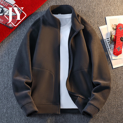 轻奢纯色奥粒绒立领夹克男春秋季新款青少年时尚摇粒绒卫衣外套