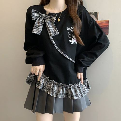 卫衣女胖MM宽松显瘦荷叶边上衣潮