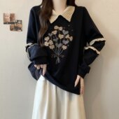 卫衣秋冬2025新款 系印花高级感polo领长袖 上衣 女洋气时髦个性 大码