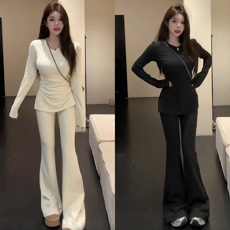 秋冬款穿搭一整套女时尚休闲修身显瘦开叉长袖T恤阔腿裤两件套女,女装/女士精品,时尚套装,淘宝优惠券,粉丝福利购,淘宝优惠卷