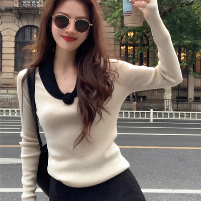 秋冬V领打底衫女设计感小众上衣