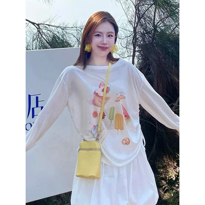 大码美式卡通防晒罩衫长袖T恤女夏季新款微透时尚松弛慵懒风上衣