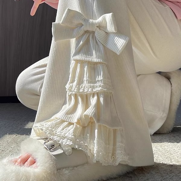 春秋季新韩版蕾丝灯芯绒微喇裤女