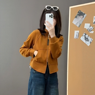 2025秋季新款双拉链立领长袖短款卫衣外套女款显瘦小个子休闲上衣