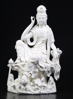 德化窑白瓷收藏品自在观音佛像工艺品摆设艺术品德华陶瓷禅意摆件