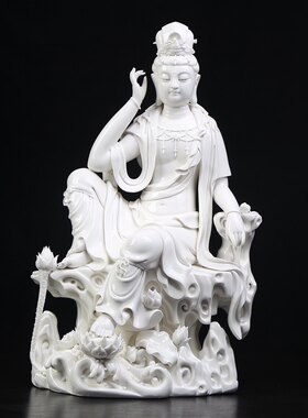 德化窑白瓷收藏品自在观音佛像工艺品摆设艺术品德华陶瓷禅意摆件