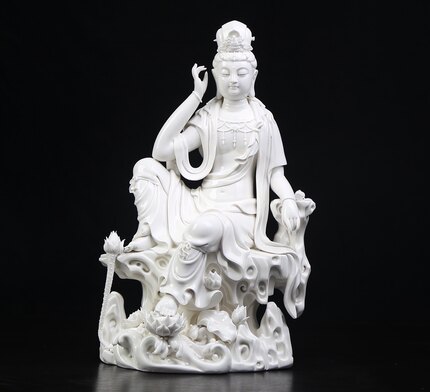 德化窑白瓷收藏品自在观音佛像工艺品摆设艺术品德华陶瓷禅意摆件