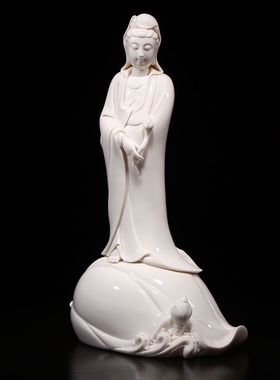 德化窑陶瓷摆件《仿古瓷 持莲观音菩萨像》仿何朝宗佛像居家供奉