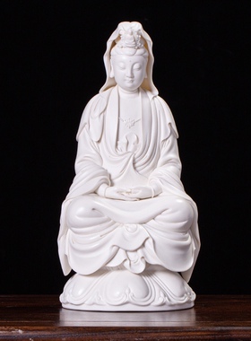 仿何朝宗坐莲观音德化窑陶瓷摆件 白瓷观音佛像 全莲观音佛像