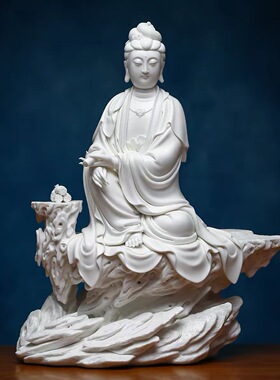 德化白瓷手工瓷雕陶瓷摆件观音菩萨佛像家居客厅装饰品店铺开业