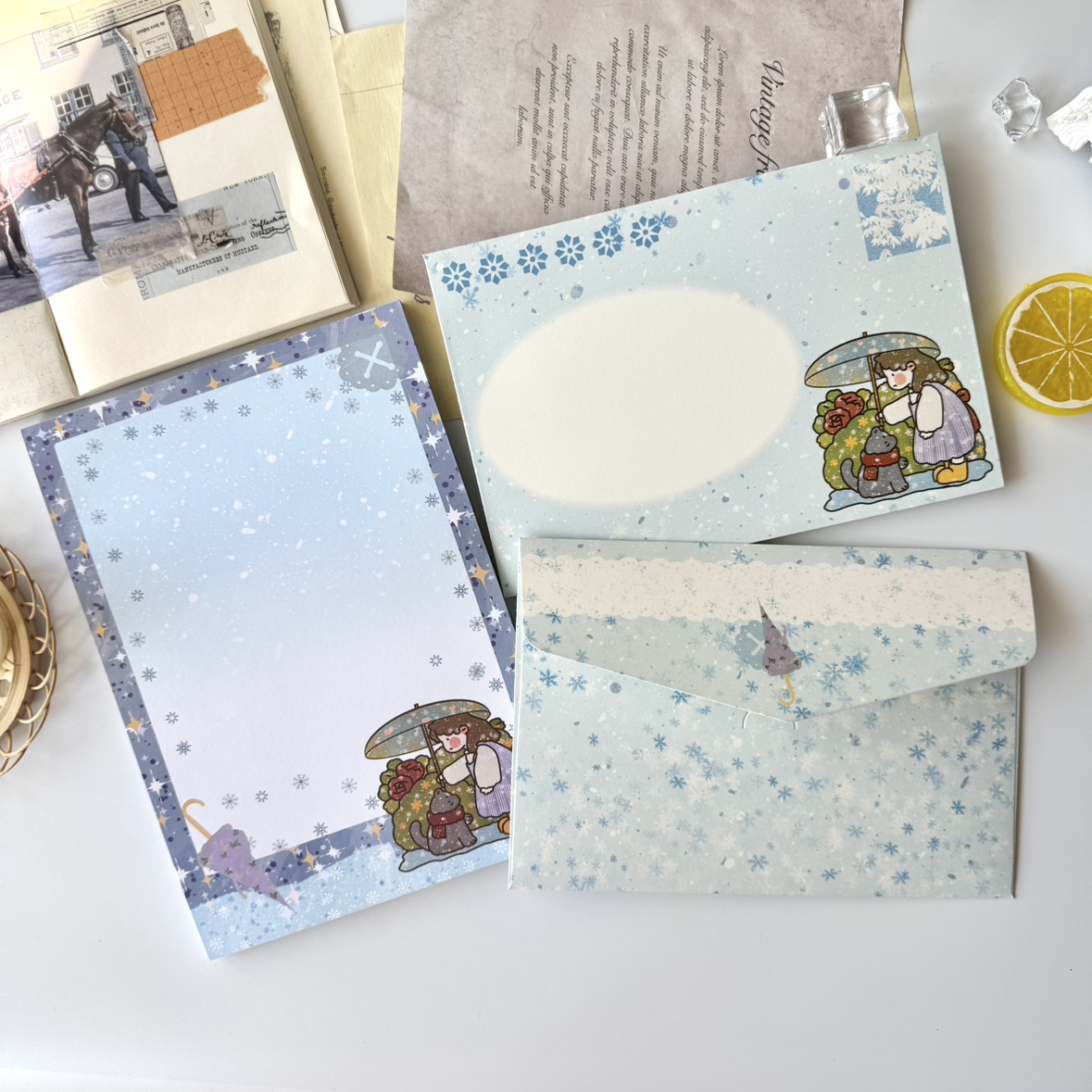 可爱女孩猫咪原创信封信纸套装