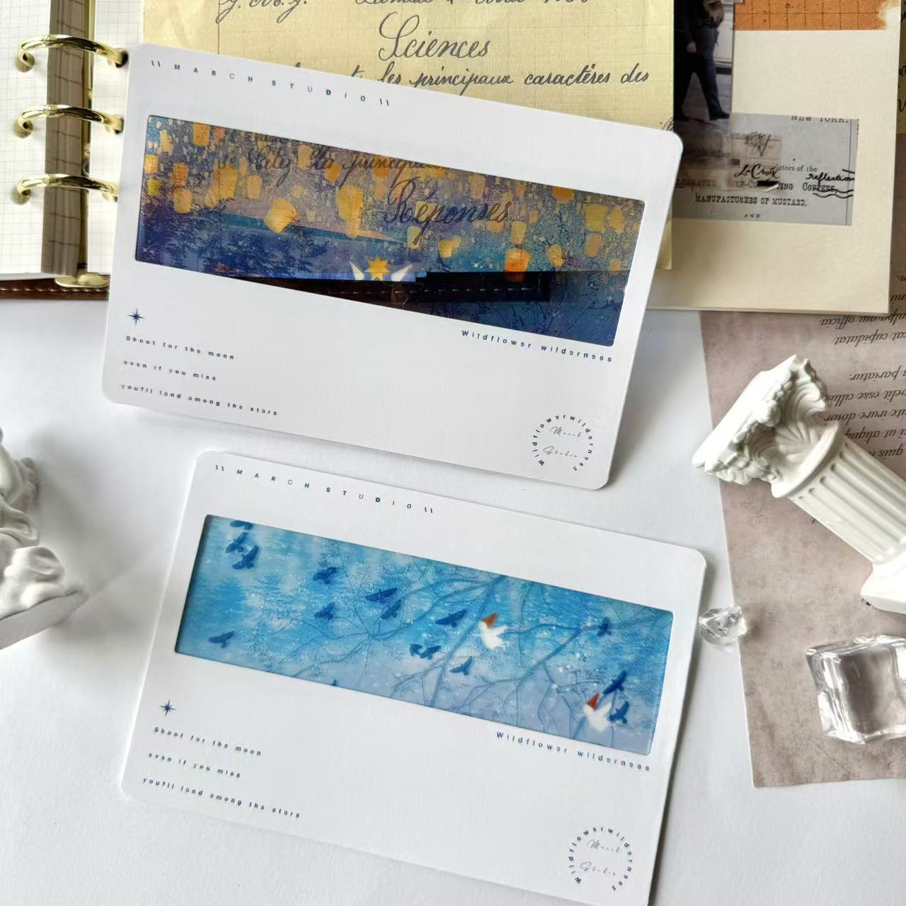 天灯文艺插画胶片明信片三月原创