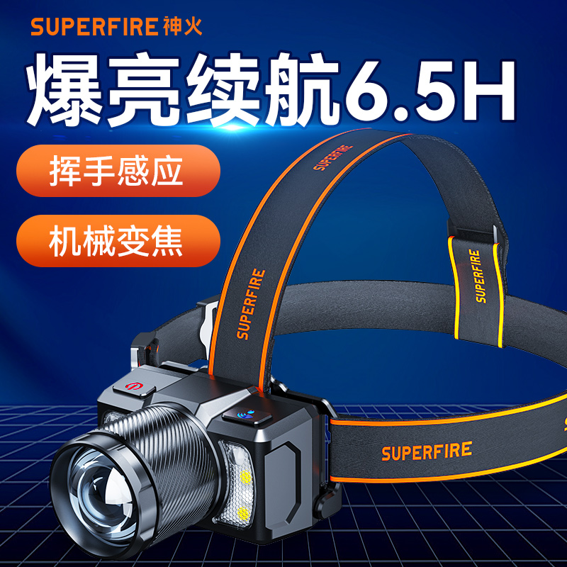 神火头灯钓鱼专用强光夜钓充电钓鱼超亮HL25头戴式感应led变焦灯 户外/登山/野营/旅行用品 头灯 原图主图