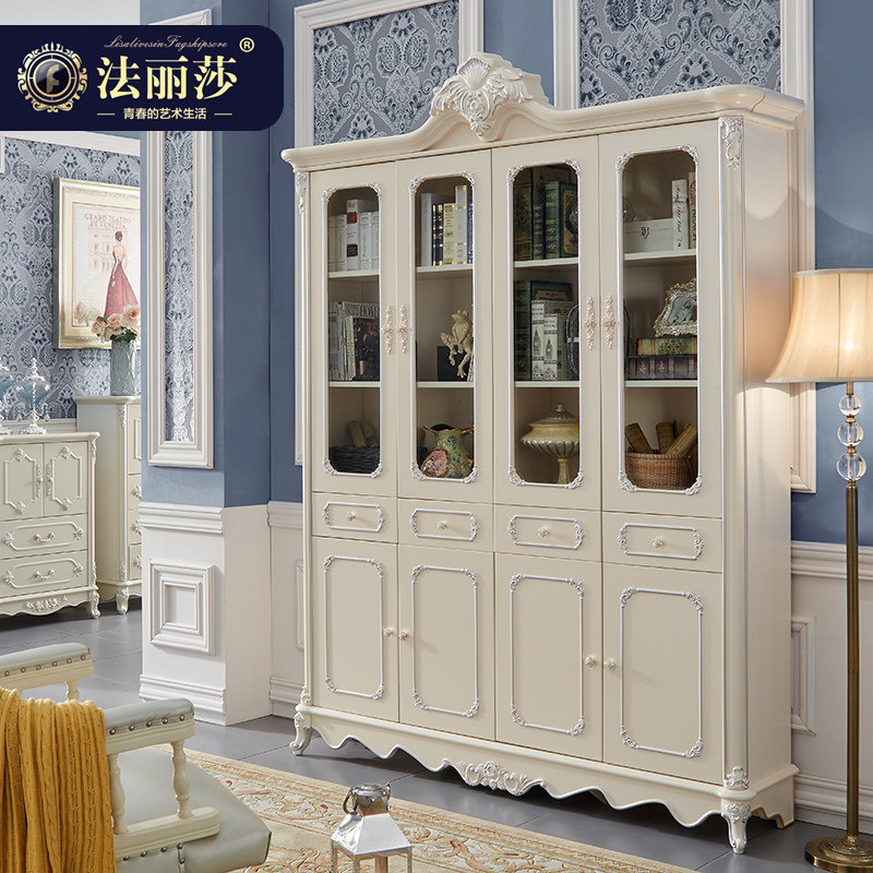 法丽莎家具欧式书柜书架四门法式白色书柜书橱1.8米书房储物柜g2