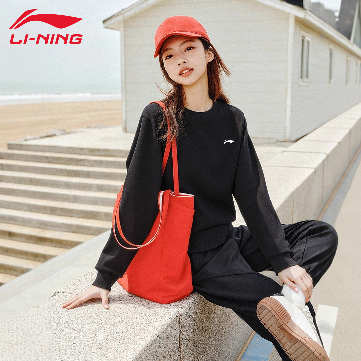 李宁卫衣男女同款套头无帽卫衣