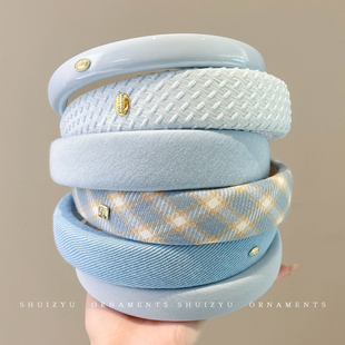 蓝色高颅顶发箍2025新款 洗脸发卡高级感洋气头饰 日常外戴头箍女款