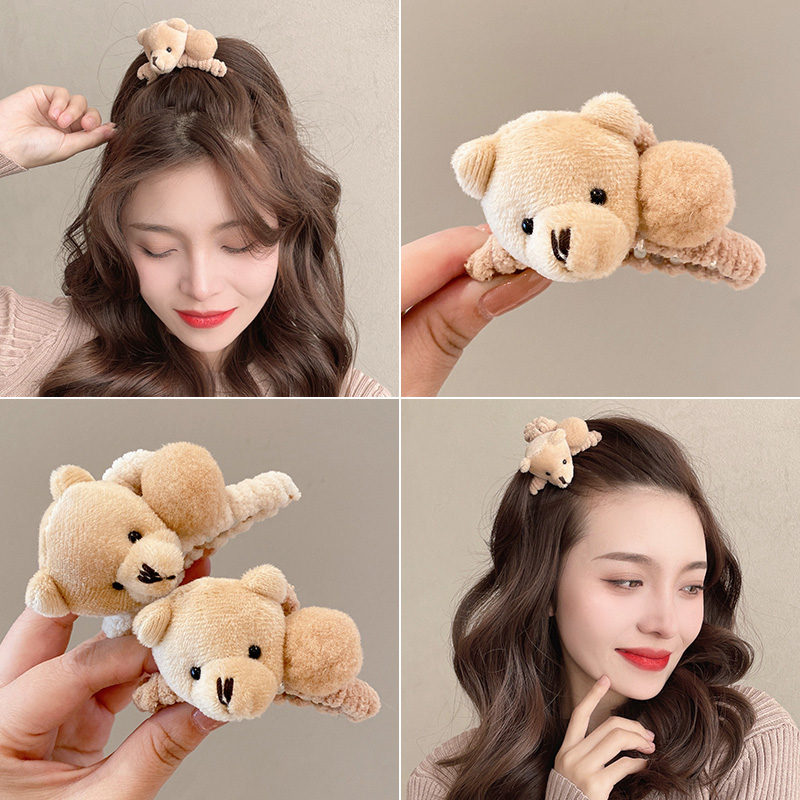 小熊刘海抓夹侧边毛绒前额