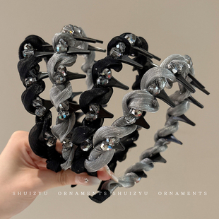 网纱水钻缠绕发箍女高颅顶带齿防滑洗脸发捆头箍日常外戴发卡头饰