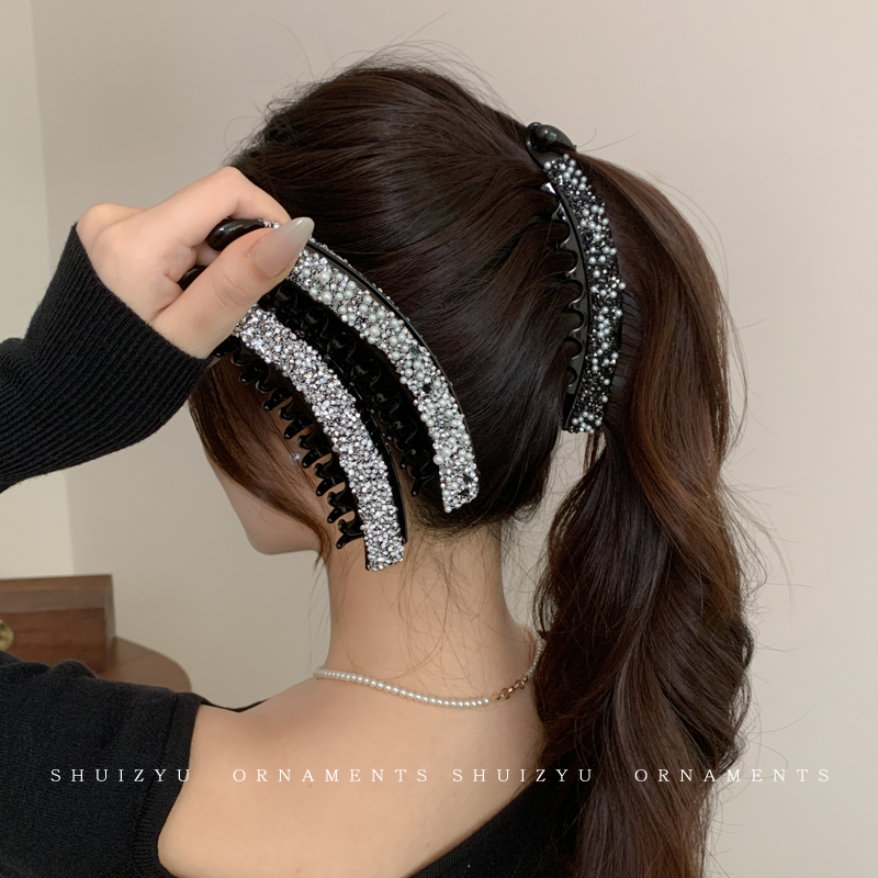 珍珠水钻香蕉夹女高级感马尾抓夹