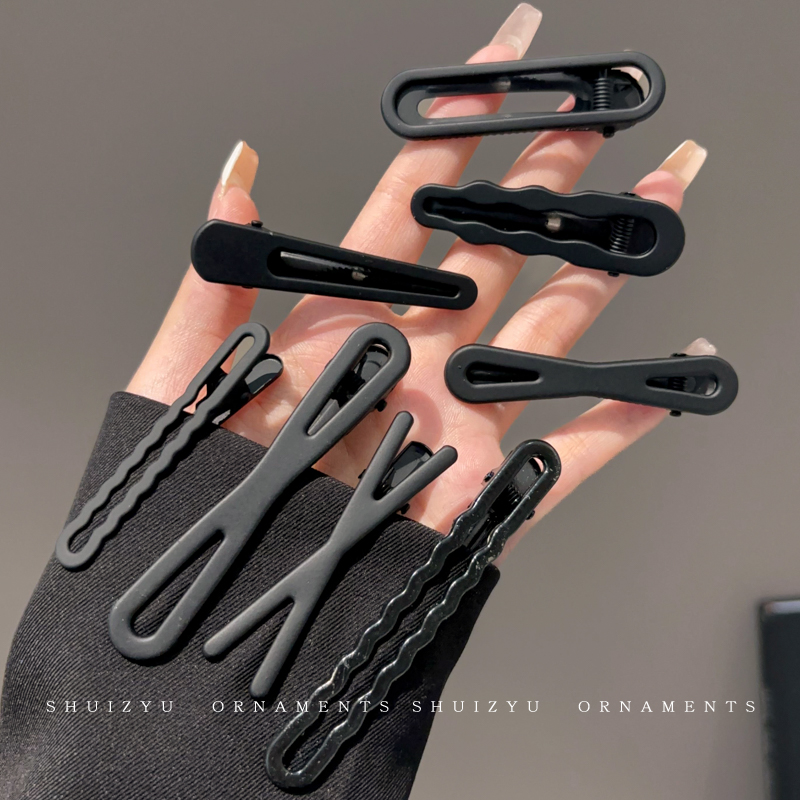 黑色磨砂金属化妆鸭嘴夹女发夹