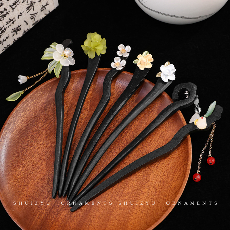 古风木质发簪女黑色国风
