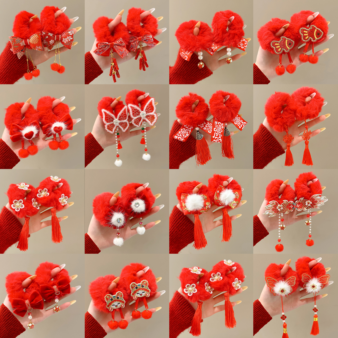 儿童新年红色流苏发圈