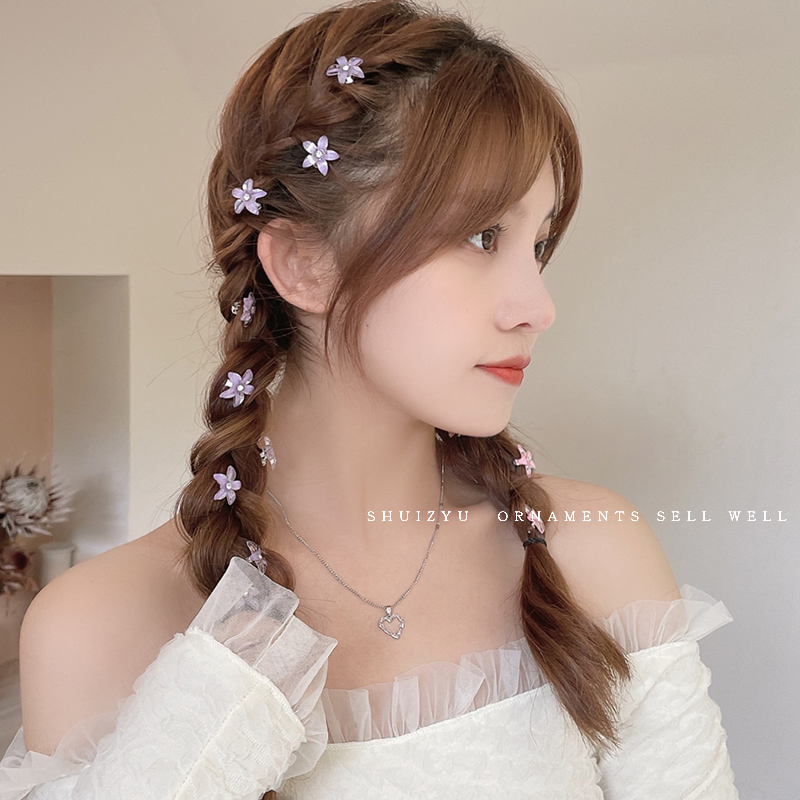 紫色花朵侧边小号夹子刘海女编发