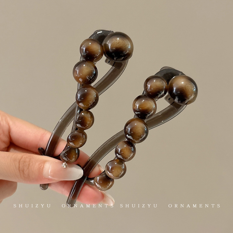 复古晕染圆珠扭扭夹一字发夹