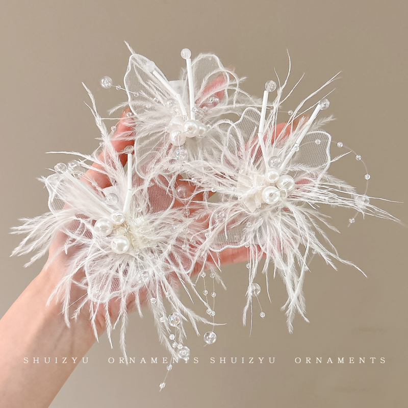 蝴蝶珍珠羽毛发夹2025新款