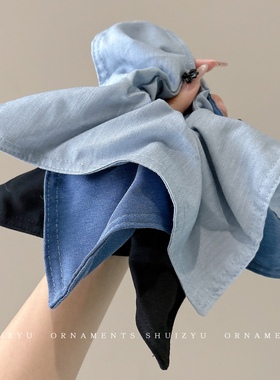 蓝色方巾大肠发圈女2026新款高级感扎头发皮筋发圈慵懒风头绳头饰