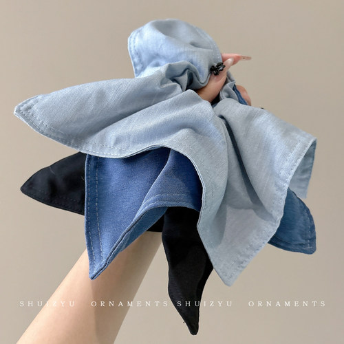 蓝色方巾大肠发圈女2026新款