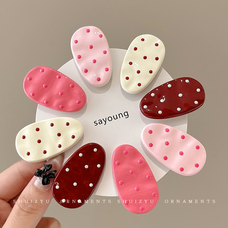 粉色波点椭圆发夹女可爱边夹