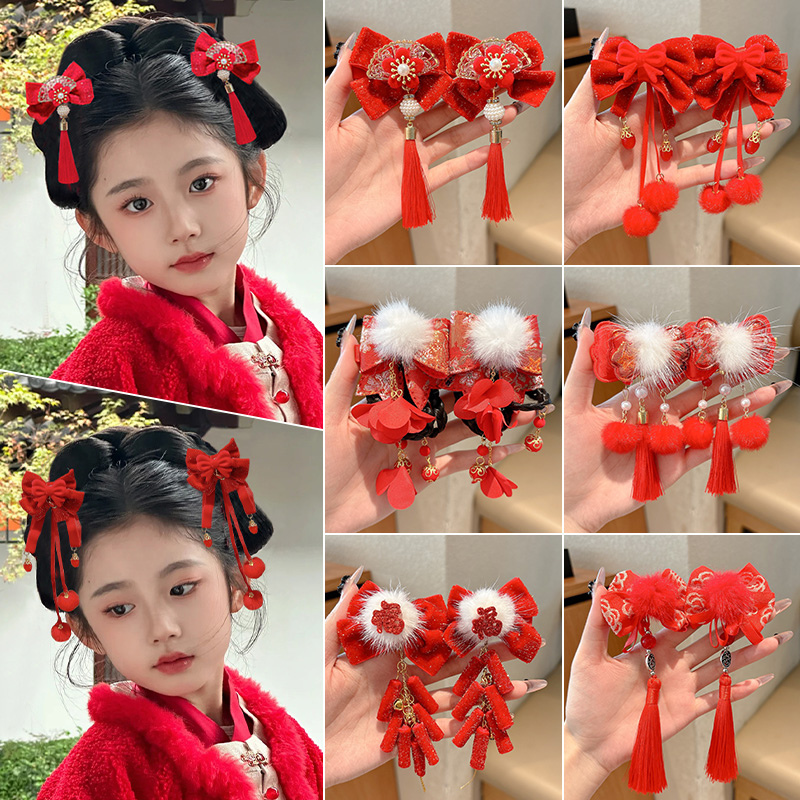 中国风蝴蝶结流苏发夹女童古风