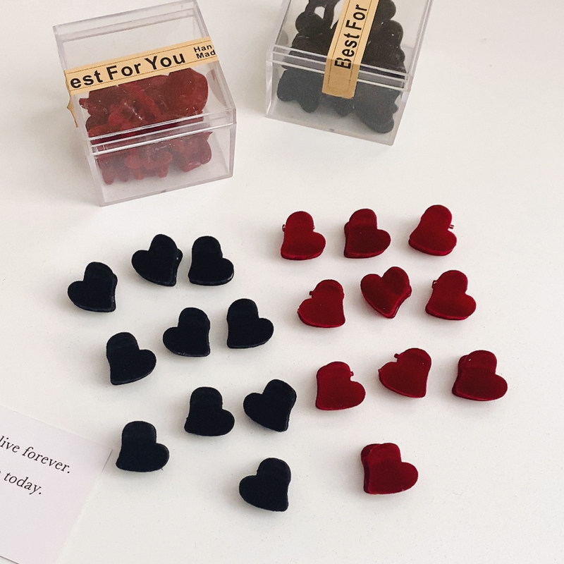 爱心丝绒刘海发夹小号抓夹发卡红色新年过年夹子迷你儿童头饰侧边