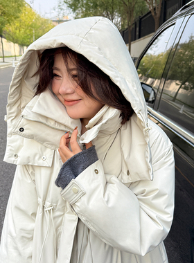 胖mm韩范儿长款羽绒服木子理想大码女装大翻领90白鸭绒温柔羽绒服