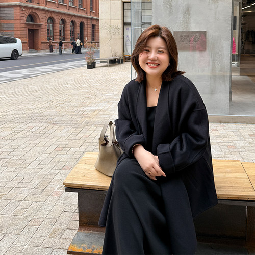 木子理想胖mm大码极简双面呢大衣