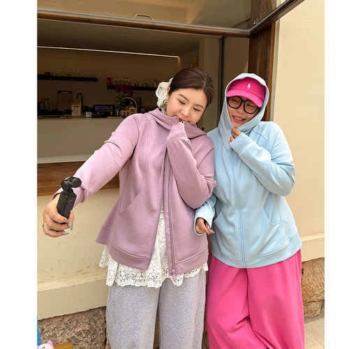 木子理想胖mm大码收腰连帽卫衣