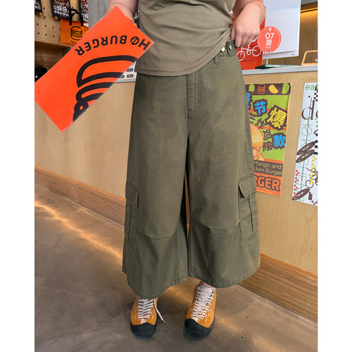 木子理想胖mm大码八分工装阔腿裤