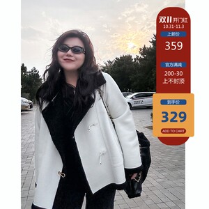 木子理想冬季复古机车风皮毛一体大码短外套女胖妹妹加厚保暖外套