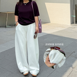 松紧腰百搭休闲裤 女装 子200斤 木子理想大码 胖mm秋冬抓绒显瘦卫裤
