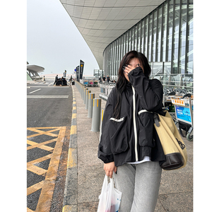 木子理想女装秋季简约大码短外套女胖妹妹拉链立体兜连帽休闲上衣