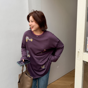 春季 女装 舒适休闲印花宽松遮肉T恤 T恤木子理想大码 胖mm趣味长袖