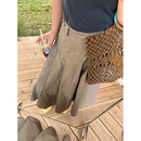 中长款 胖mm春季 调节扣高腰A版 女装 百褶裙 复古半身裙木子理想大码