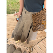 中长款 胖mm春季 调节扣高腰A版 女装 百褶裙 复古半身裙木子理想大码