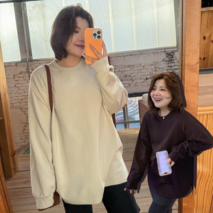 冬季 胖mm松弛感中长款 女装 T恤木子理想大码 休闲宽松开叉内搭T 长袖