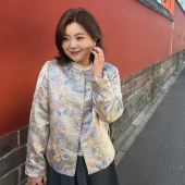 马蹄袖 女装 盘扣利落显瘦上衣 外套木子理想大码 胖mm气质提花新中式