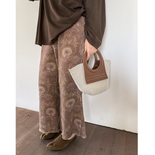 春夏200斤松紧腰舒适休闲裤 女装 木子理想大码 胖mm印花九分喇叭裤