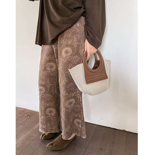 木子理想胖mm大码九分印花喇叭裤